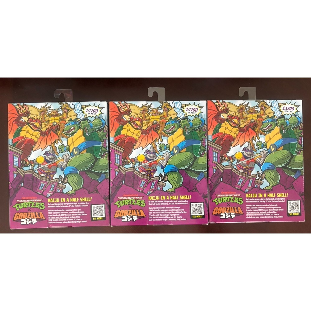 TMNT Teenage Mutant Ninja Turtles X Godzilla (Set of 3) "Leo, Mikey, Raph"- NEW - Picture 5 of 5